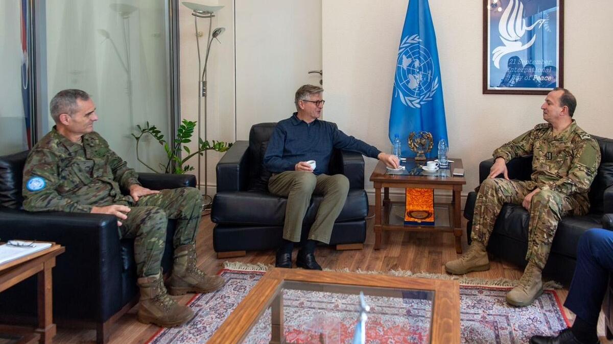 Jean-Pierre Lacroix meets with peacekeepers.