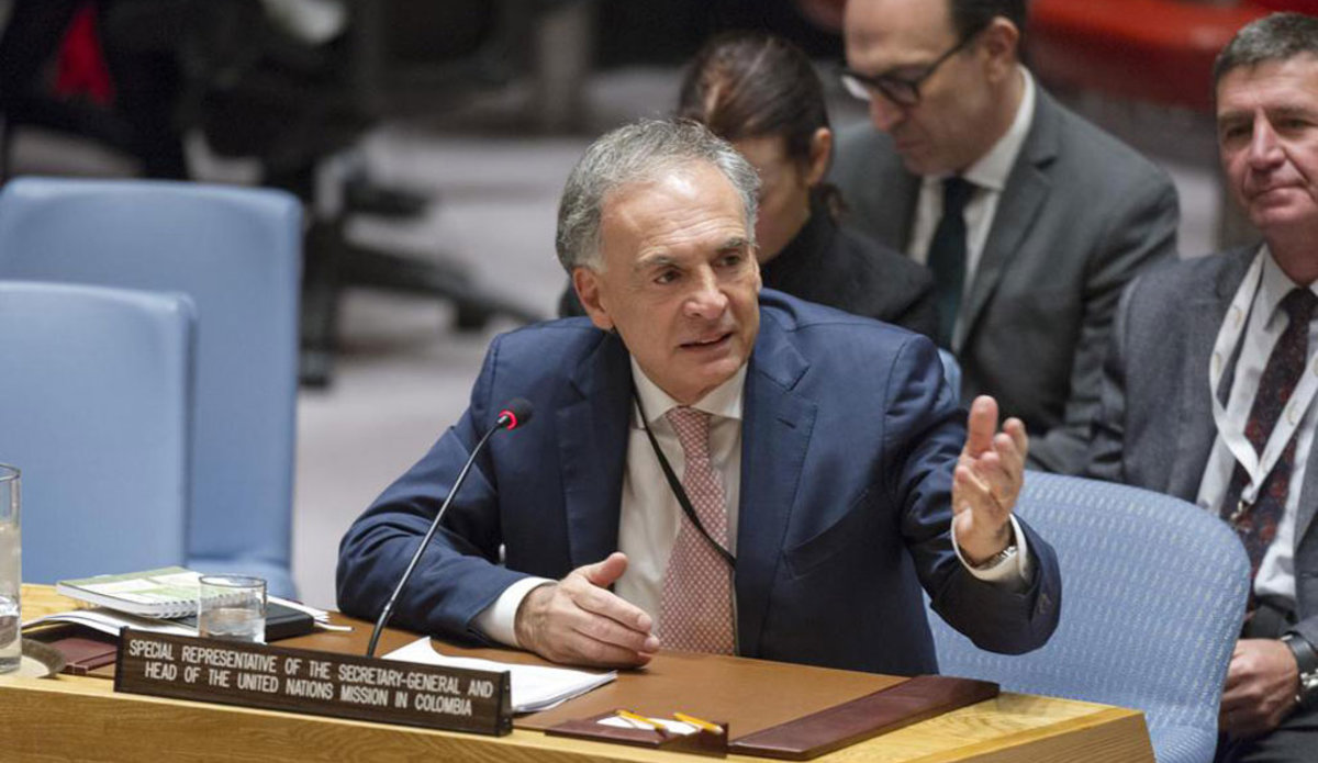 Jean Arnault, jefe de la Misión de la ONU en Colombia en el Consejo de Seguridad.